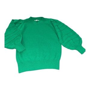 Vine & Love Green Puff Sleeve Textured Knit Sweater Small Statement Cozy Chic
